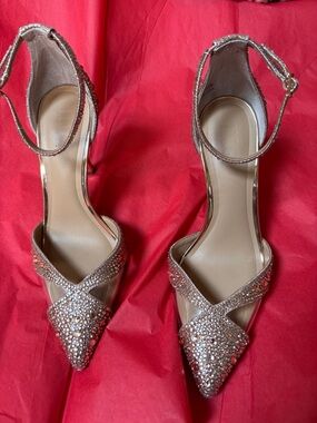 INC International Concepts Rose Gold Crystal Pointed-Toe Ankle Strap Heels